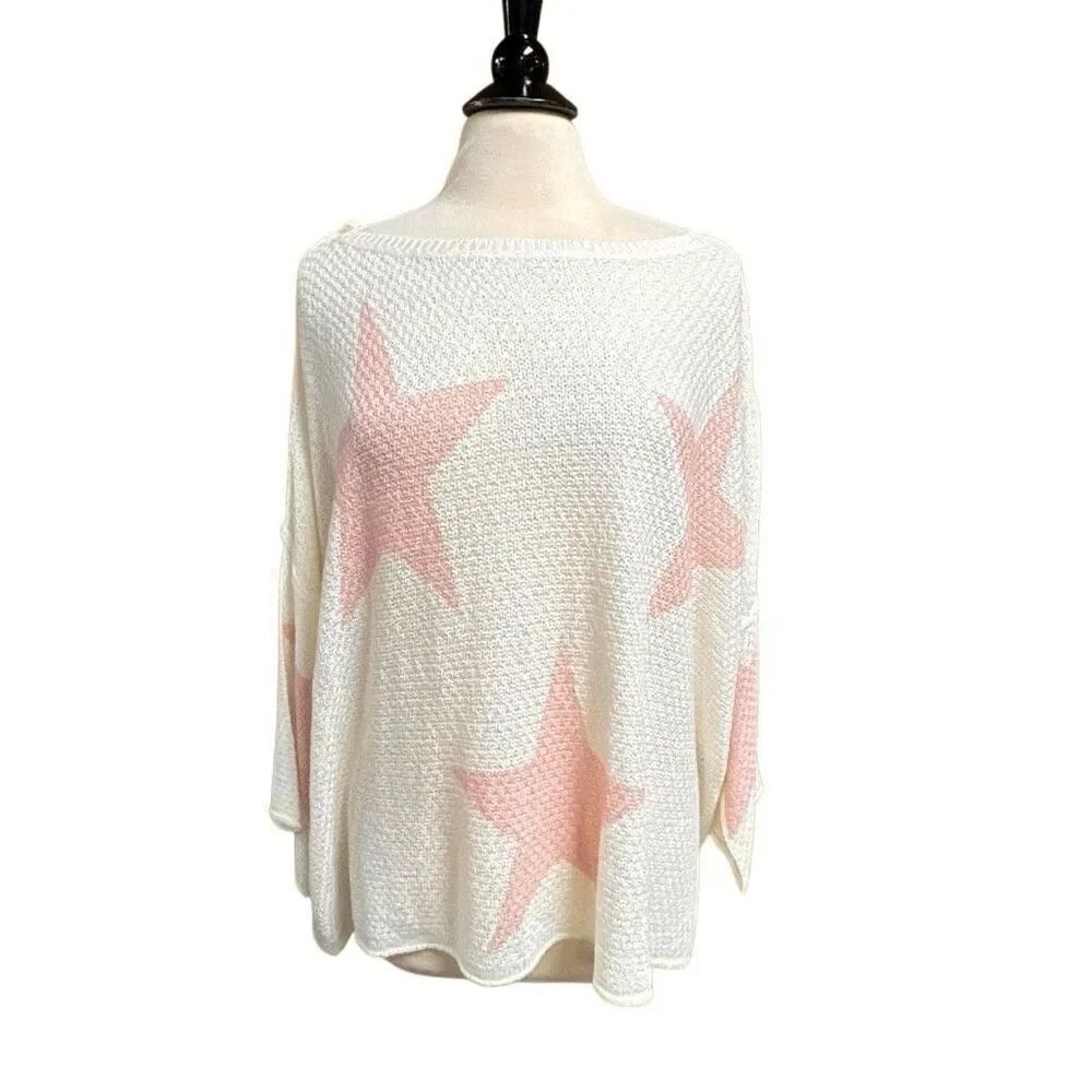 POL Women’s Cream Pink Star Oversize Knit Sweater Sz Medium NEW